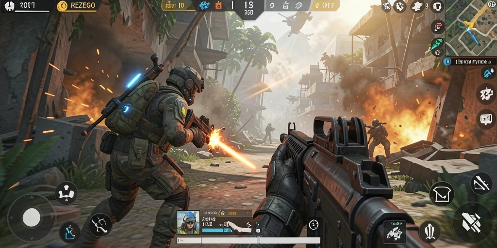 Gameplay intens REZEGO saat pertempuran sengit.