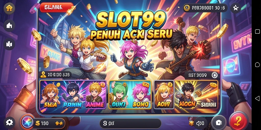 Tampilan gameplay SLOT99 yang memukau dengan karakter anime.